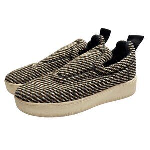 CELINE Paris Retro Tweed Knit Slip-On Sneakers Flats Tan Brown Beige ~Size 8.5